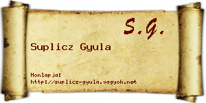 Suplicz Gyula névjegykártya